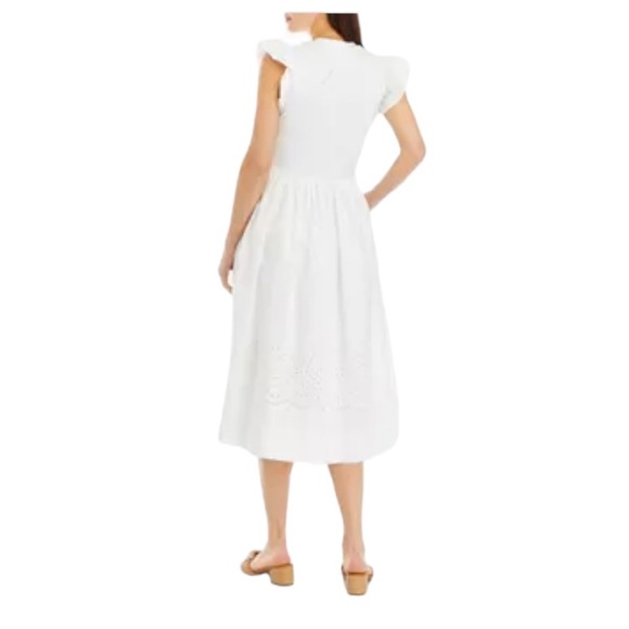 Philosophy Soft White Flutter Sleeve Mixed Media Eyelet Midi Dress - Picture 2 of 5